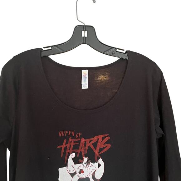 Lularoe Black Long Sleeve Blouse Topo Queen of Hearts Large Alice in Wonderland - Picture 2 of 9